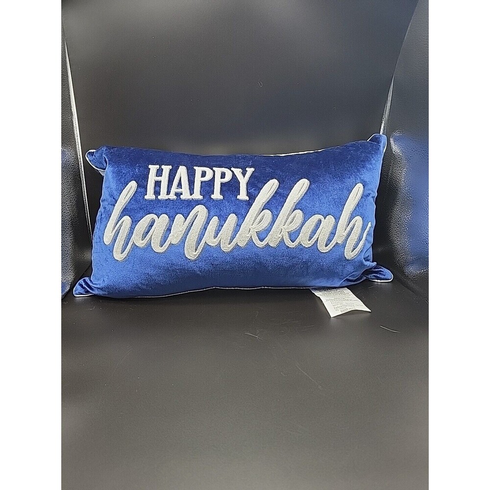 Lacourte HAPPY HANAKKAH MENORAH Reversible Pillow Blue White 24" Removeable Covr